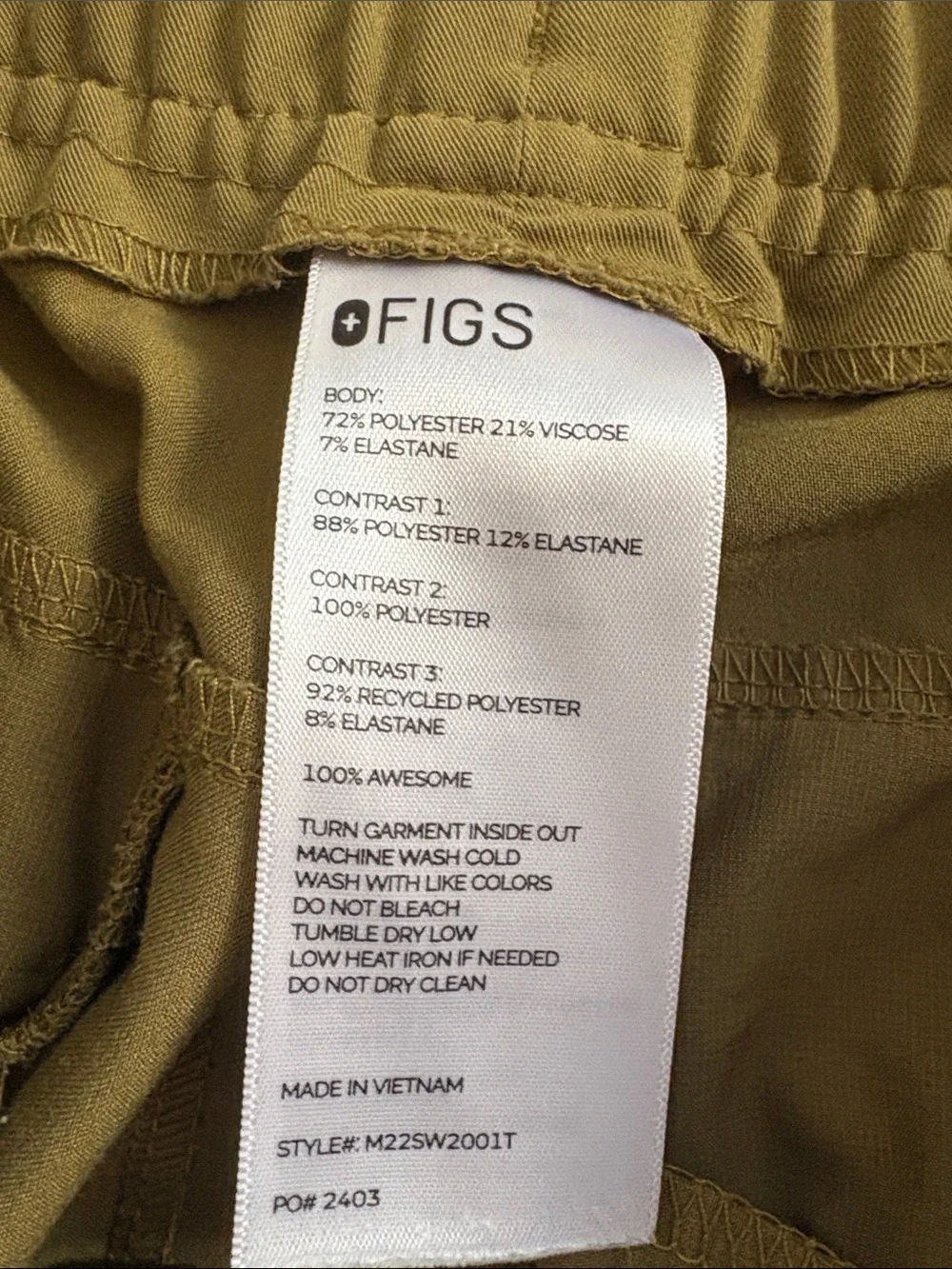 Figs Olive Jogger Scrub Pants with Black Drawstring Size Medium